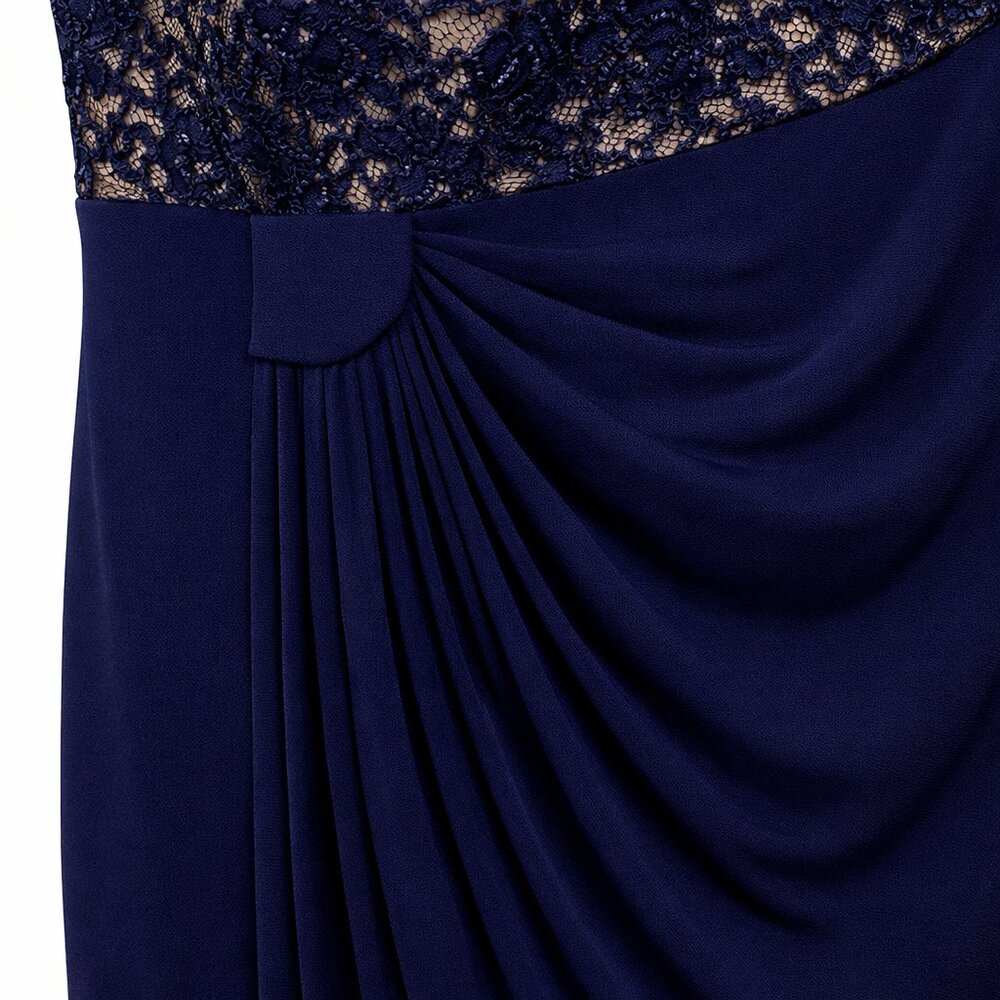 Elegant Connected Cocktail Dress – Rich Navy with Dynamic Draping NWOT - Picture 9 of 14